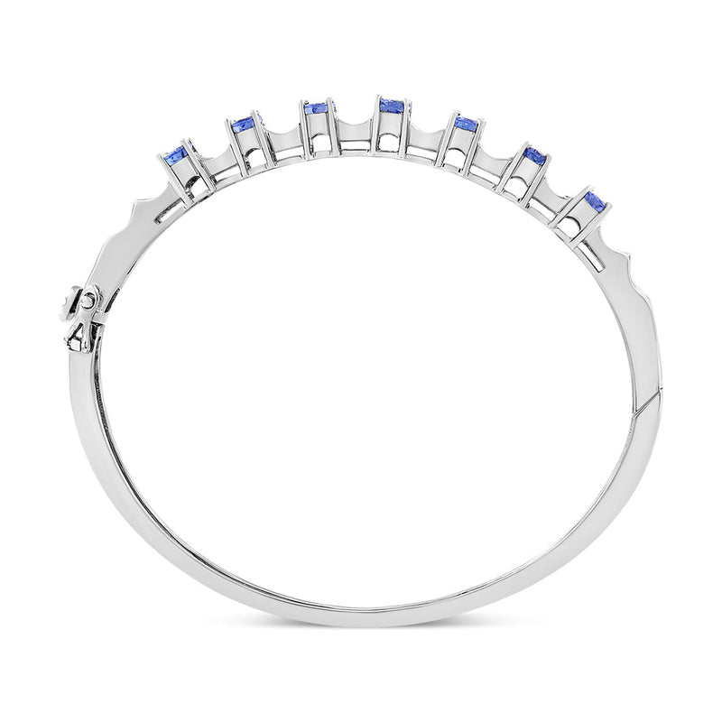 Bids.com 14K White Gold 5 MM Oval Blue Tanzanite and 1/4 Cttw Diamond Bangle (H-I Color, VS2-SI1 Clarity) - Fits wrists up to 7 1/2 Inches Bracelets White Smoke White.Gold / 7