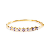 Bids.com 14K Yellow Gold Alternating Bezel Set 5MM Oval Shaped Tanzanite and 1/5 Cttw Diamond Bangle Bracelet (H-I Color, VS2-SI1 Clarity) - Fit's wrists up to 7.25" Inches Bracelets White Smoke Yellow.Gold / 7