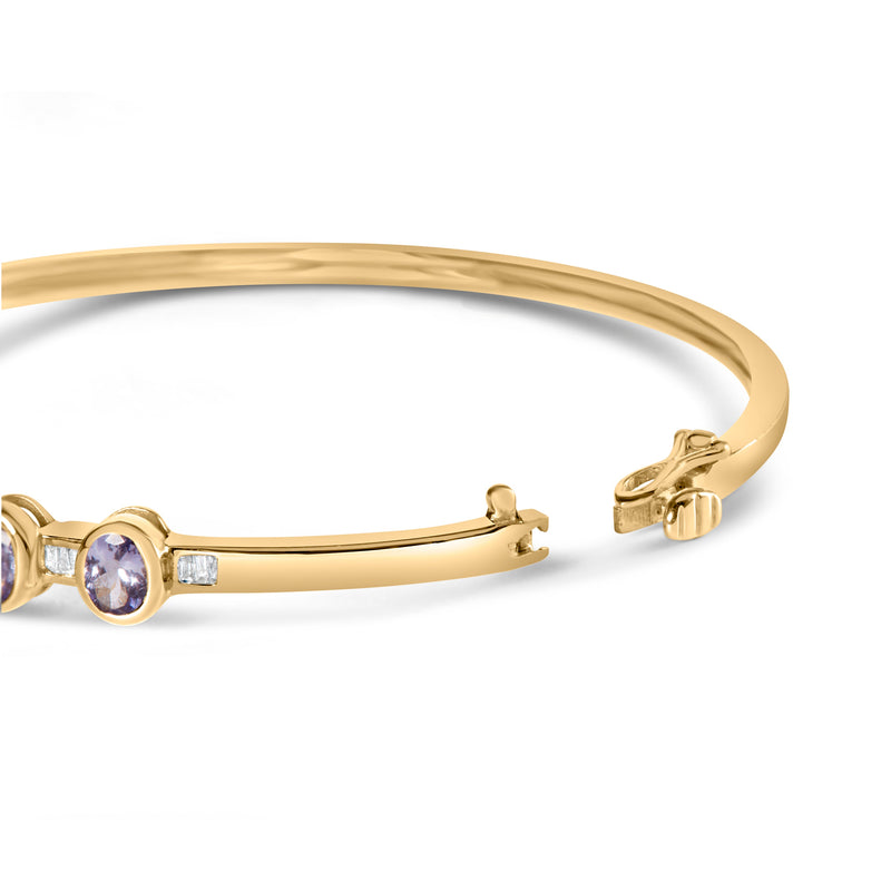 Bids.com 14K Yellow Gold Alternating Bezel Set 5MM Oval Shaped Tanzanite and 1/5 Cttw Diamond Bangle Bracelet (H-I Color, VS2-SI1 Clarity) - Fit's wrists up to 7.25" Inches Bracelets White Smoke Yellow.Gold / 7