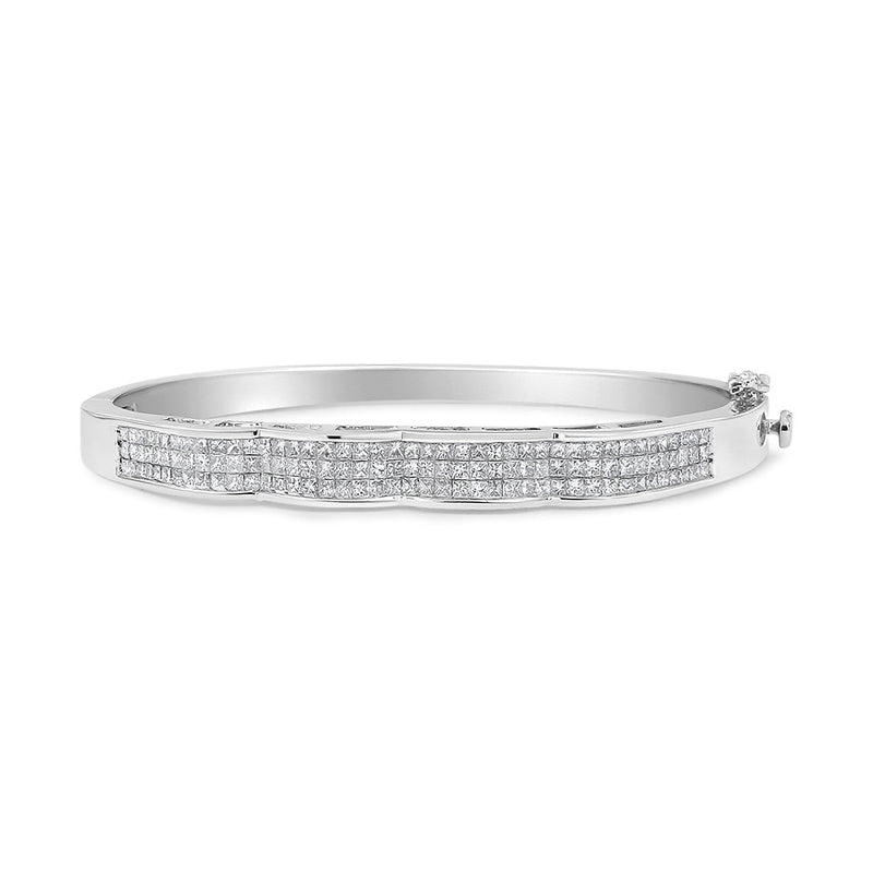 Bids.com 14K White Gold 3 1/3 Cttw Invisible Set Princess-Cut Diamond Wave Bangle Bracelet (H-I Color, SI1-SI2 Clarity) - Size 7" Bracelets Gray White.Gold / 7