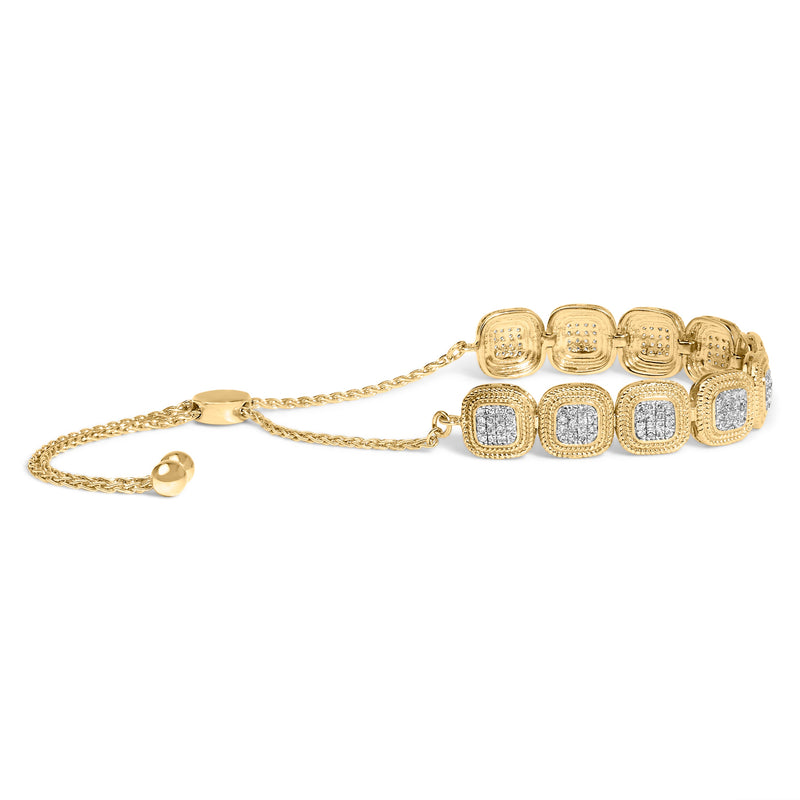 Bids.com 14k Yellow Gold Plated .925 Sterling 5/8 Cttw Diamond Composite Cushion Frame 4â€-10â€ Adjustable Bolo Bracelet (G-H Color, I1-I2 Clarity) Bracelets White Smoke Yellow.Sterling Silver / 7