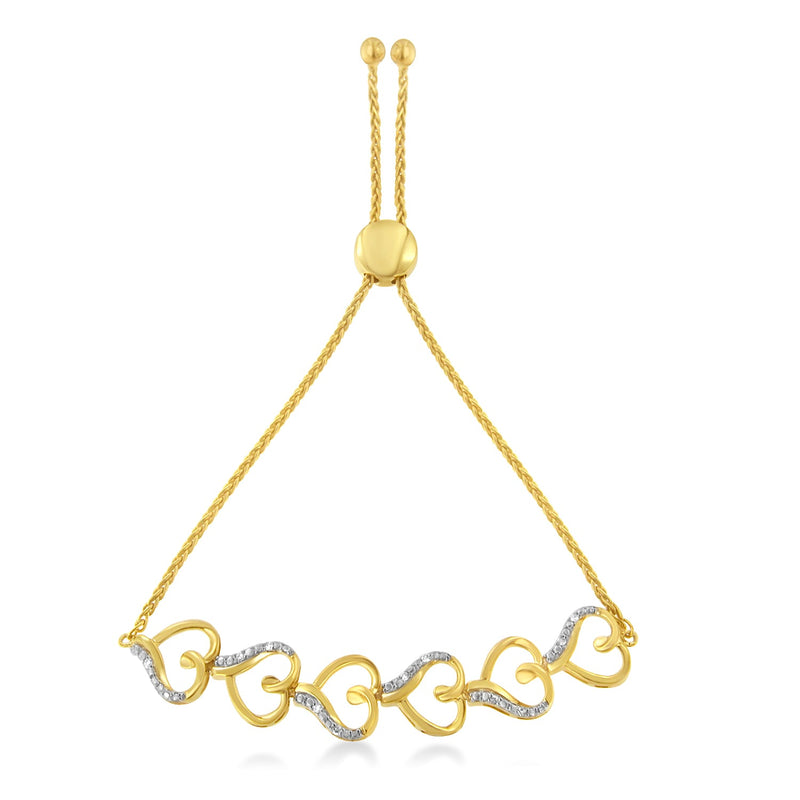 Bids.com 10K Yellow Gold over .925 Sterling Silver Diamond Accented Open Hearts 6â€-9â€ Adjustable Chain Bolo Bracelet Bracelets White Smoke Yellow.Sterling Silver / 7