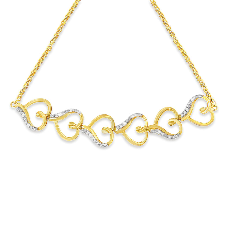 Bids.com 14K Yellow Gold Plated .925 Sterling Silver Diamond Accent Heart Link Bolo Bracelet Bracelets White Smoke Yellow.Sterling Silver / 7