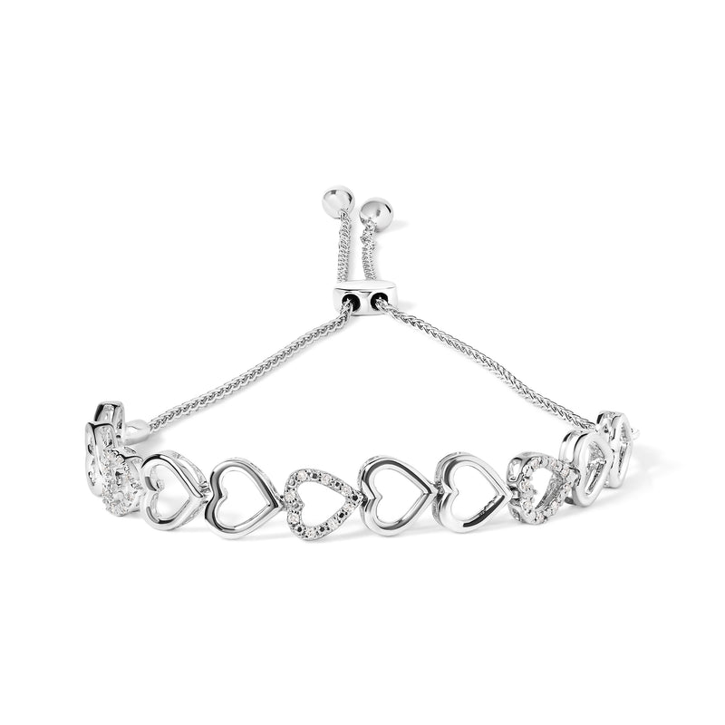 Bids.com .925 Sterling Silver 1/10 Cttw Diamond Heart Link Bolo Bracelet (I-J Color, I2-I3 Clarity) Bracelets White Smoke White.Sterling Silver / 7