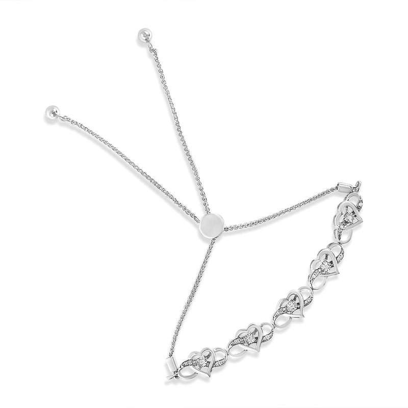 Bids.com .925 Sterling Silver Miracle Set Diamond Accented Infinity Hearts 6â€-9â€ Adjustable Bolo Bracelet (H-I Color, I2-I3 Clarity) Bracelets White Smoke White.Sterling Silver / 7