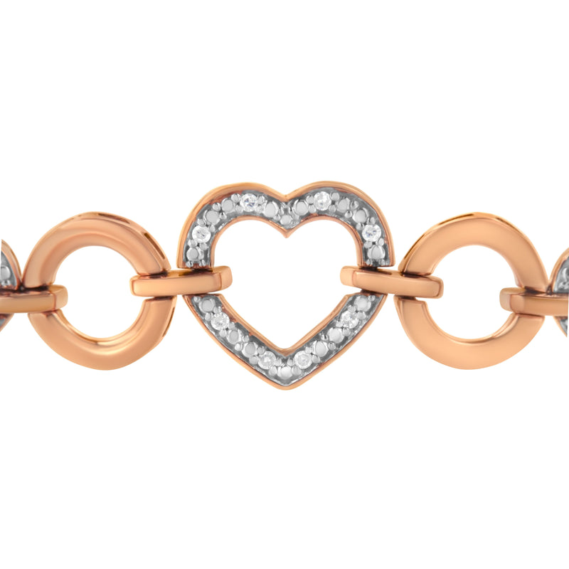 Bids.com 14K Rose Gold Plated .925 Sterling Silver Diamond Accent Circle and Heart Link Adjustable 6â€-10â€ Bolo Bracelet Bracelets White Smoke WhiteRose.Sterling Silver / 7