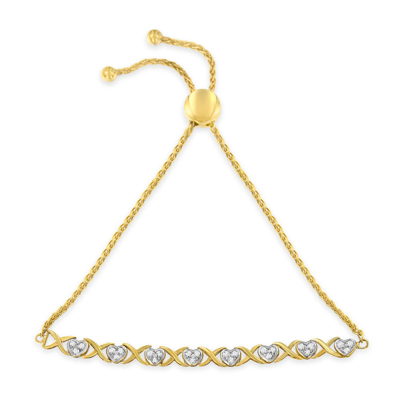Bids.com 10K Yellow Gold over .925 Sterling Silver 1/10 Cttw Diamond Heart and X-Link 6â€-9â€ Adjustable Bolo Bracelet (H-I Color, I2-I3 Clarity) Bracelets White Smoke Yellow.Sterling Silver / 7