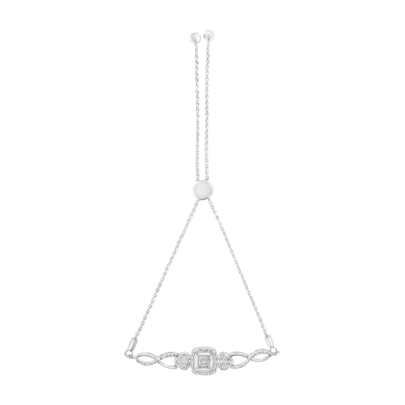 Bids.com .925 Sterling Silver Diamond Cushion Frame Heart-Sides Twist 4â€-10â€ Adjustable Bolo Tennis Bolo Bracelet (I-J Color, I3 Clarity) Bracelets White Smoke White.Sterling Silver / 7