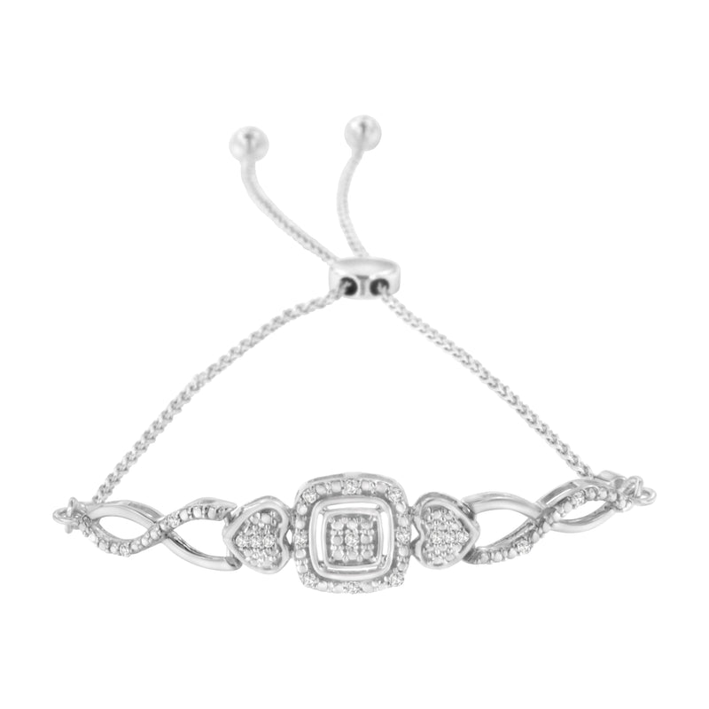 Bids.com .925 Sterling Silver Diamond Cushion Frame Heart-Sides Twist 4â€-10â€ Adjustable Bolo Tennis Bolo Bracelet (I-J Color, I3 Clarity) Bracelets White Smoke White.Sterling Silver / 7