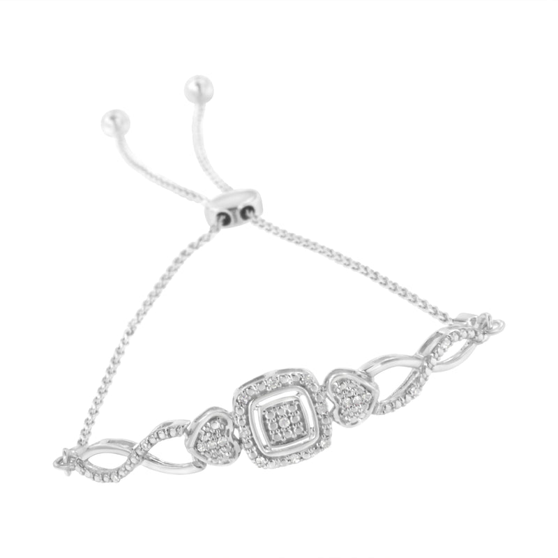 Bids.com .925 Sterling Silver Diamond Cushion Frame Heart-Sides Twist 4â€-10â€ Adjustable Bolo Tennis Bolo Bracelet (I-J Color, I3 Clarity) Bracelets White Smoke White.Sterling Silver / 7
