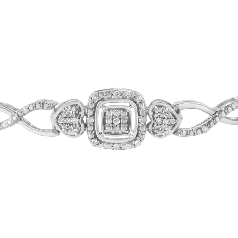 Bids.com .925 Sterling Silver Diamond Cushion Frame Heart-Sides Twist 4â€-10â€ Adjustable Bolo Tennis Bolo Bracelet (I-J Color, I3 Clarity) Bracelets White Smoke White.Sterling Silver / 7