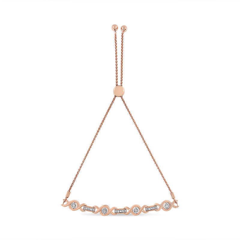 Bids.com 14K Yellow Gold Plated .925 Sterling Silver Channel Set Diamond Accent Twist 4â€-10â€ Adjustable Bolo Bracelet (I-J Color, I3 Clarity) Bracelets White Smoke Rose.Sterling Silver / 7