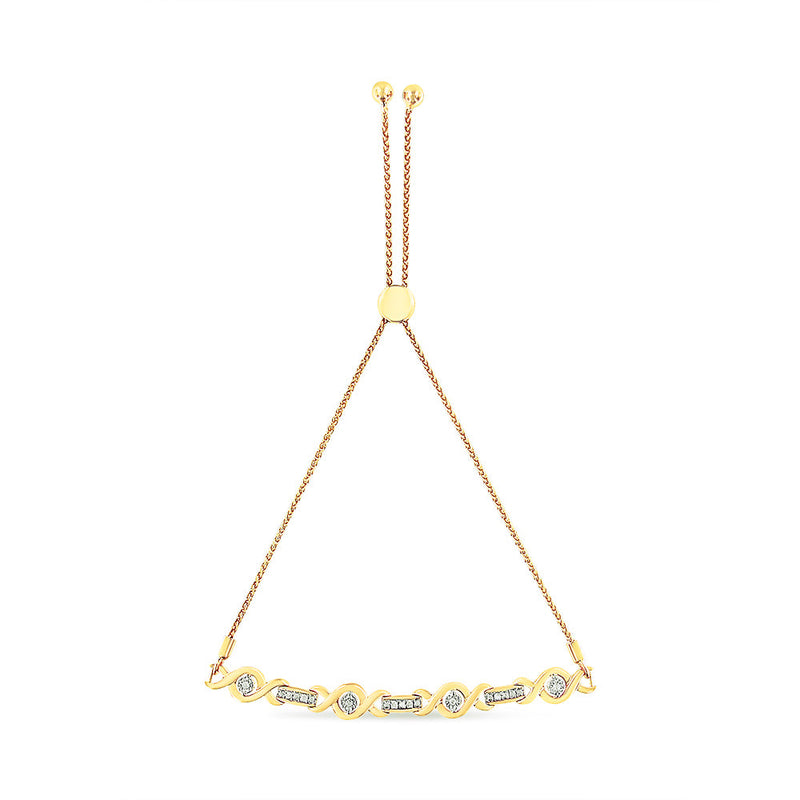 Bids.com 14K Yellow Gold Plated .925 Sterling Silver Channel Set Diamond Accent Twist 4â€-10â€ Adjustable Bolo Bracelet (I-J Color, I3 Clarity) Bracelets White Smoke Yellow.Sterling Silver / 7