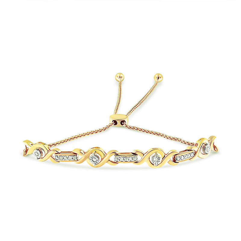 Bids.com 14K Yellow Gold Plated .925 Sterling Silver Channel Set Diamond Accent Twist 4â€-10â€ Adjustable Bolo Bracelet (I-J Color, I3 Clarity) Bracelets White Smoke Yellow.Sterling Silver / 7,Rose.Sterling Silver / 7