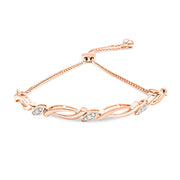 Bids.com 14K Rose Gold Plated .925 Sterling Silver 1/10 Cttw Diamond Alternating Swirl link Bolo Bracelet (I-J Color, I2-I3 Clarity) - 6" to 9" Adjustable Bracelets White Smoke Rose.Sterling Silver / 7