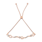 Bids.com 14K Rose Gold Plated .925 Sterling Silver 1/10 Cttw Diamond Wave and Hearts 4â€-10â€ Adjustable Bolo Bracelet (I-J Color, I3 Clarity) Bracelets White Smoke Rose.Sterling Silver / 7