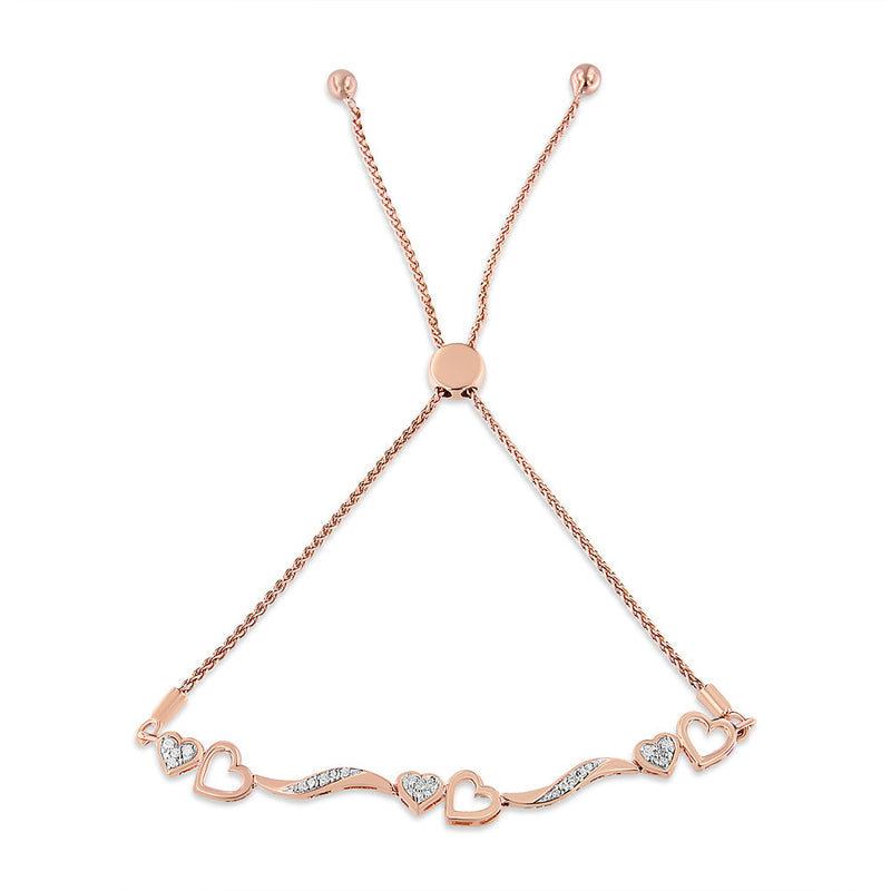 Bids.com 14K Rose Gold Plated .925 Sterling Silver 1/10 Cttw Diamond Wave and Hearts 4â€-10â€ Adjustable Bolo Bracelet (I-J Color, I3 Clarity) Bracelets White Smoke Rose.Sterling Silver / 7