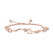 Bids.com 14K Rose Gold Plated .925 Sterling Silver 1/10 Cttw Diamond Wave and Hearts 4â€-10â€ Adjustable Bolo Bracelet (I-J Color, I3 Clarity) Bracelets White Smoke Rose.Sterling Silver / 7