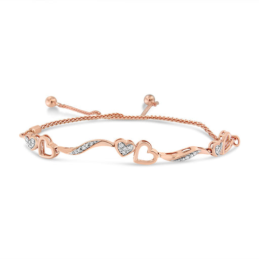 Bids.com 14K Rose Gold Plated .925 Sterling Silver 1/10 Cttw Diamond Wave and Hearts 4â€-10â€ Adjustable Bolo Bracelet (I-J Color, I3 Clarity) Bracelets White Smoke Rose.Sterling Silver / 7