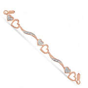 Bids.com 14K Rose Gold Plated .925 Sterling Silver 1/10 Cttw Diamond Wave and Hearts 4â€-10â€ Adjustable Bolo Bracelet (I-J Color, I3 Clarity) Bracelets White Smoke Rose.Sterling Silver / 7