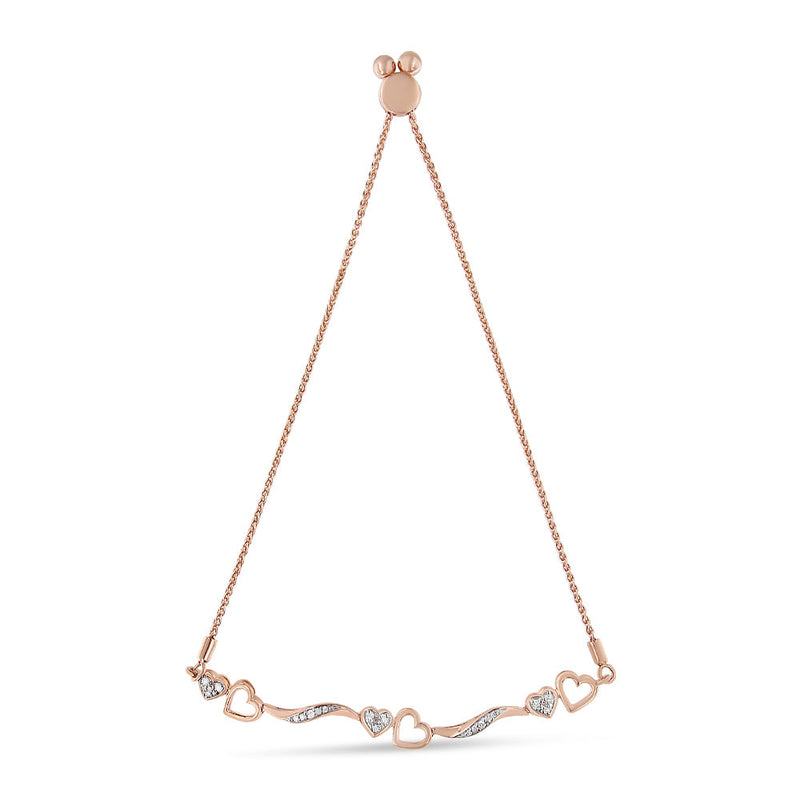 Bids.com 14K Rose Gold Plated .925 Sterling Silver 1/10 Cttw Diamond Wave and Hearts 4â€-10â€ Adjustable Bolo Bracelet (I-J Color, I3 Clarity) Bracelets White Smoke Rose.Sterling Silver / 7