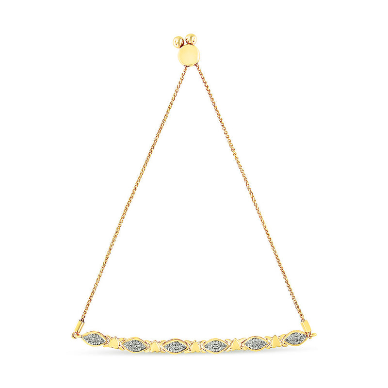Bids.com 14K Yellow Gold Plated .925 Sterling Silver Diamond Accent Alternating Marquise Shape and Heart Links Bolo Bracelet (I-J Color, I3 Clarity) - Adjustable 6" to 9" Bracelets White Smoke White.Sterling Silver / 7