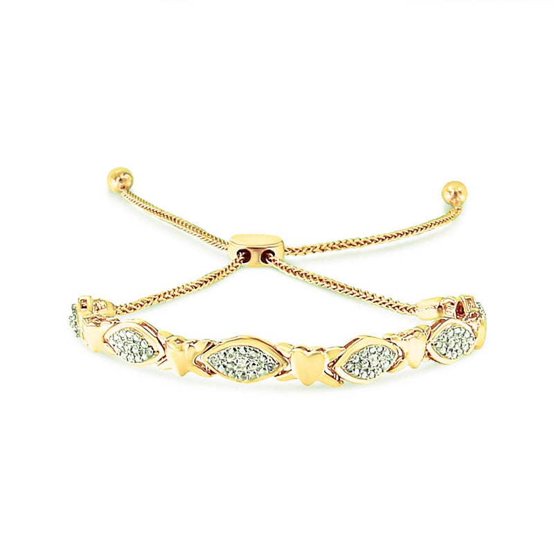 Bids.com 14K Yellow Gold Plated .925 Sterling Silver Diamond Accent Alternating Marquise Shape and Heart Links Bolo Bracelet (I-J Color, I3 Clarity) - Adjustable 6" to 9" Bracelets White Smoke White.Sterling Silver / 7