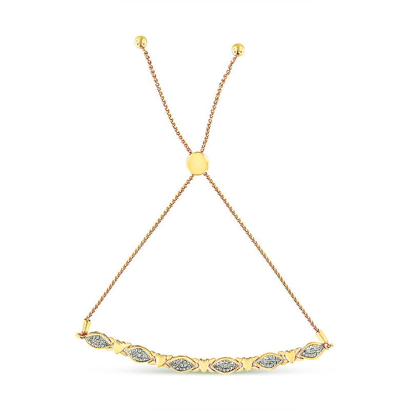 Bids.com 14K Yellow Gold Plated .925 Sterling Silver Diamond Accent Alternating Marquise Shape and Heart Links Bolo Bracelet (I-J Color, I3 Clarity) - Adjustable 6" to 9" Bracelets White Smoke White.Sterling Silver / 7