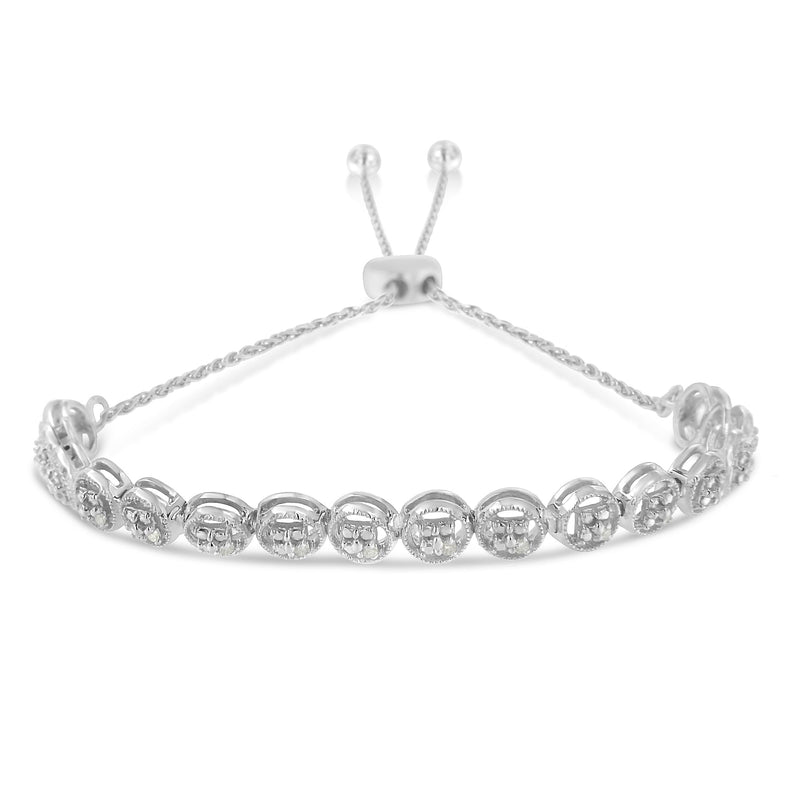 Bids.com .925 Sterling Silver 1/10 Cttw Round Diamond Bolo Bracelet (I-J Color, I3 Clarity) Bracelets White Smoke White.Sterling Silver / 7.75