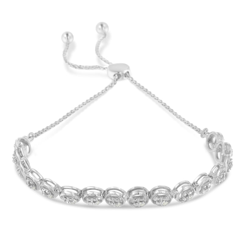 Bids.com .925 Sterling Silver 1/10 Cttw Round Diamond Bolo Bracelet (I-J Color, I3 Clarity) Bracelets White Smoke White.Sterling Silver / 7.75