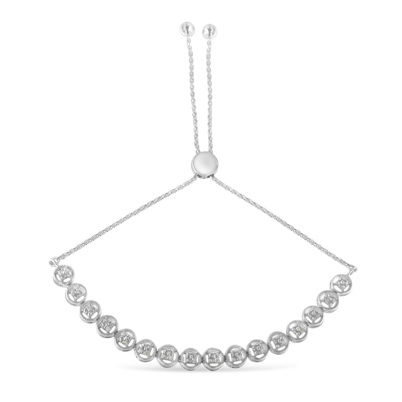 Bids.com .925 Sterling Silver 1/10 Cttw Round Diamond Bolo Bracelet (I-J Color, I3 Clarity) Bracelets White Smoke White.Sterling Silver / 7.75