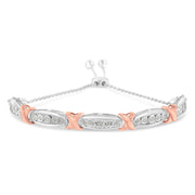 Bids.com .925 Sterling Silver 1/4 Cttw Round-Cut Diamond X & Tapered Bar Miracle-Set Bolo Bracelet (I-J Color, I3 Clarity) - Two Tone Rose Gold & Silver Bracelets White Smoke WhiteRose.Sterling Silver / 7