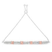 Bids.com .925 Sterling Silver 1/4 Cttw Round-Cut Diamond X & Tapered Bar Miracle-Set Bolo Bracelet (I-J Color, I3 Clarity) - Two Tone Rose Gold & Silver Bracelets White Smoke WhiteRose.Sterling Silver / 7