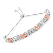 Bids.com .925 Sterling Silver 1/4 Cttw Round-Cut Diamond X & Tapered Bar Miracle-Set Bolo Bracelet (I-J Color, I3 Clarity) - Two Tone Rose Gold & Silver Bracelets White Smoke WhiteRose.Sterling Silver / 7