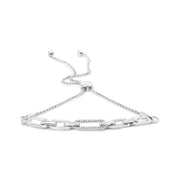 Bids.com .925 Sterling Silver 1/10 Cttw Diamond Paperclip Link Adjustable Bolo Bracelet (I-J Color, I2-I3 Clarity) Bracelets White Smoke White.Sterling Silver / 7