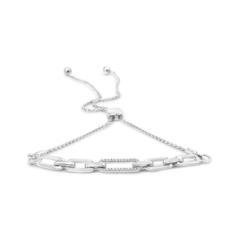 Bids.com .925 Sterling Silver 1/10 Cttw Diamond Paperclip Link Adjustable Bolo Bracelet (I-J Color, I2-I3 Clarity) Bracelets White Smoke White.Sterling Silver / 7