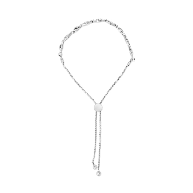 Bids.com .925 Sterling Silver 1/2 Cttw Diamond Alternating Circle and Kite Link Adjustable Bolo Bracelet (I-J Color, I3 Clarity) - 4" to 10" Inches Bracelets White Smoke White.Sterling Silver / 7