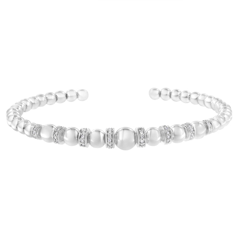 Bids.com .925 Sterling Silver 1/4 Cttw Diamond Rondelle Graduated Ball Bead Cuff Bangle Bracelet (I-J color, I2-I3 clarity) - Fits wrists up to 7 1/2 inches Bracelets White Smoke White.Sterling Silver / 7