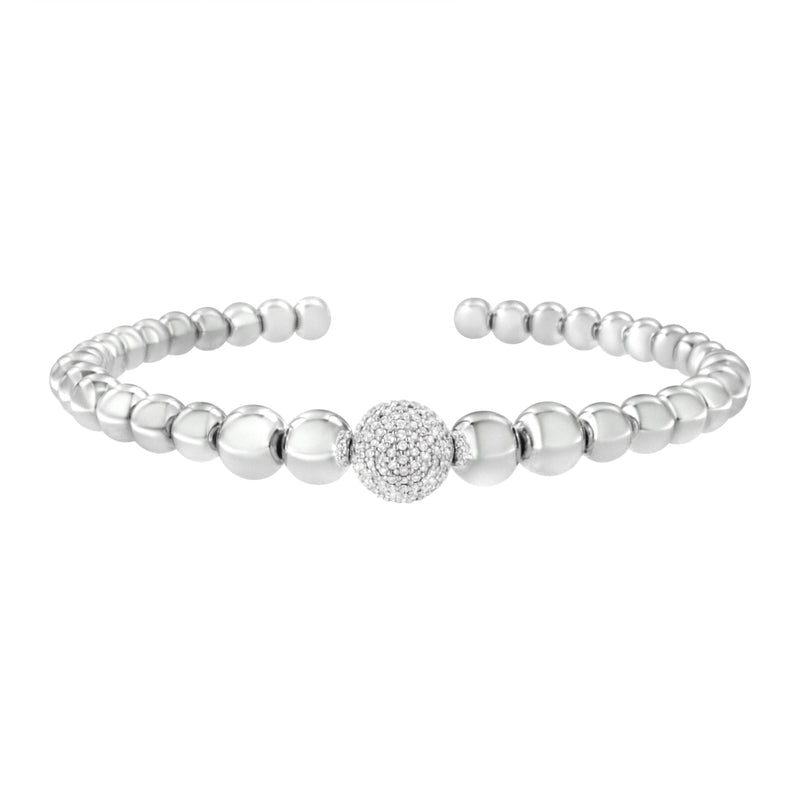 Bids.com .925 Sterling Silver 1/6 Cttw Diamond Rondelle Graduated Ball Bead Cuff Bangle Bracelet (I-J color, I2-I3 clarity) - Fits wrists up to 7 1/2 inches Bracelets White Smoke White.Sterling Silver / 7