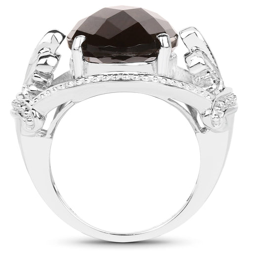 Bids.com 10.50 Carat Genuine Smoky Quartz .925 Sterling Silver Ring Rings White Smoke size 6.00,size 7.00,size 8.00,size 9.00,size 5.00