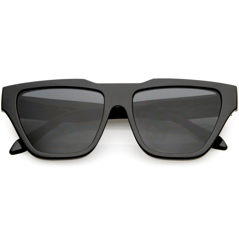 zeroUV Retro Modern Horned Rim Flat Top Square Aviator Sunglasses C920 Sunglasses Dark Slate Gray Black Smoke