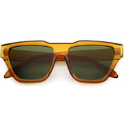 zeroUV Retro Modern Horned Rim Flat Top Square Aviator Sunglasses C920 Sunglasses White Smoke Brown Green