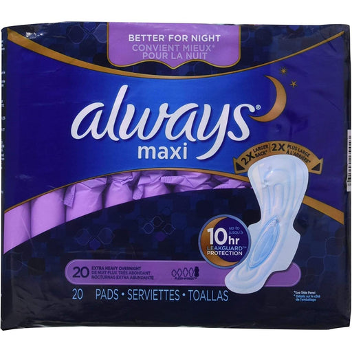 Always Always Maxi Pads Size 5 Extra Heavy Overnight with Wings, 20 Count Feminine Pads & Protectors Midnight Blue