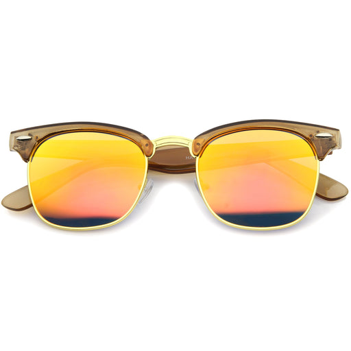zeroUV Retro Modern Horned Rim Half Frame Mirrored Lens Sunglasses A031 Sunglasses White Smoke Brown Orange Mirror