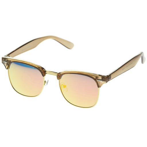 zeroUV Retro Modern Horned Rim Half Frame Mirrored Lens Sunglasses A031 Sunglasses White Smoke Brown Orange Mirror,Blue Blue Mirror,Pink Orange Mirror,Purple Purple Mirror
