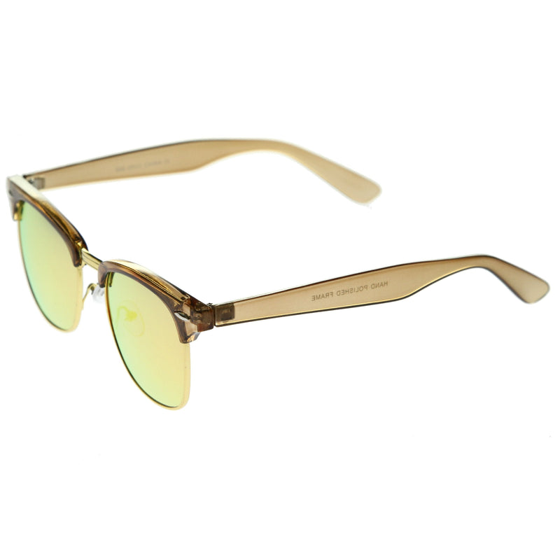 zeroUV Retro Modern Horned Rim Half Frame Mirrored Lens Sunglasses A031 Sunglasses White Smoke Brown Orange Mirror,Blue Blue Mirror,Pink Orange Mirror,Purple Purple Mirror
