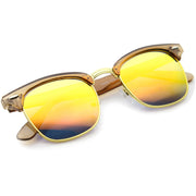 zeroUV Retro Modern Horned Rim Half Frame Mirrored Lens Sunglasses A031 Sunglasses White Smoke Brown Orange Mirror,Blue Blue Mirror,Pink Orange Mirror,Purple Purple Mirror