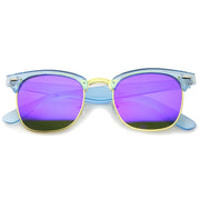 zeroUV Retro Modern Horned Rim Half Frame Mirrored Lens Sunglasses A031 Sunglasses White Smoke Blue Blue Mirror