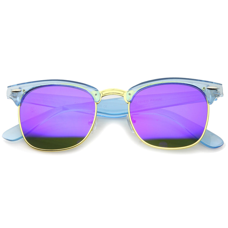 zeroUV Retro Modern Horned Rim Half Frame Mirrored Lens Sunglasses A031 Sunglasses White Smoke Blue Blue Mirror