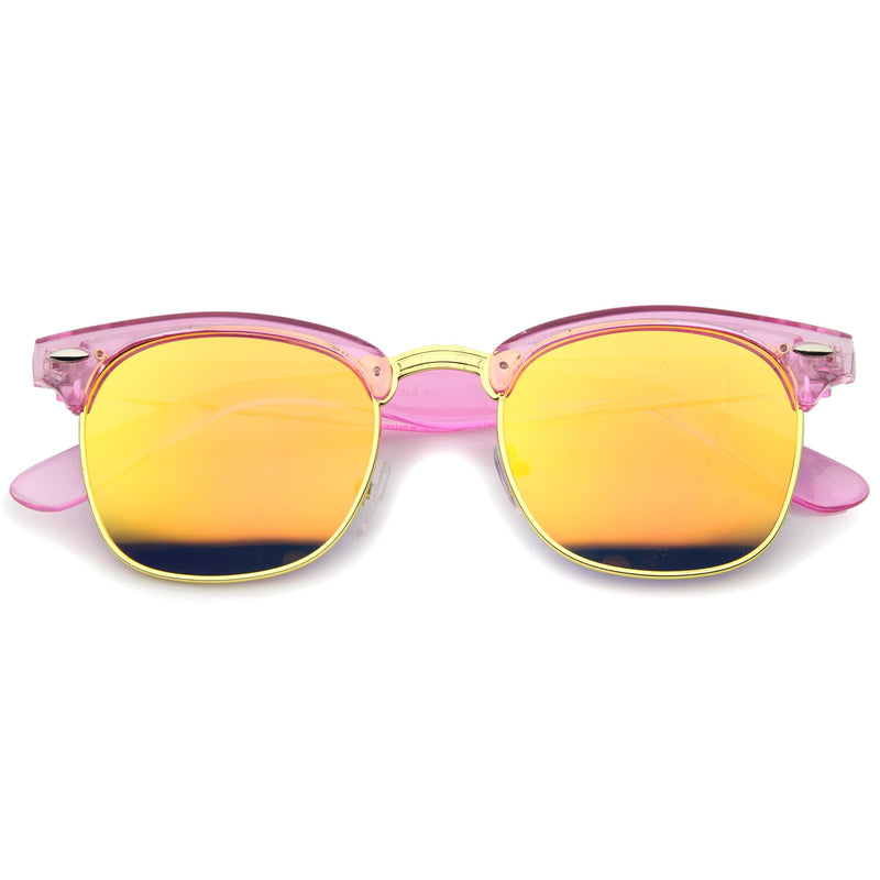 zeroUV Retro Modern Horned Rim Half Frame Mirrored Lens Sunglasses A031 Sunglasses White Smoke Pink Orange Mirror